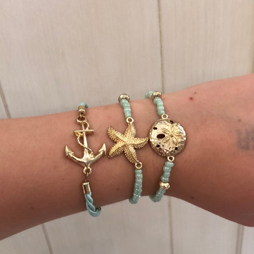 Turquoise and gold sea themed bracelets